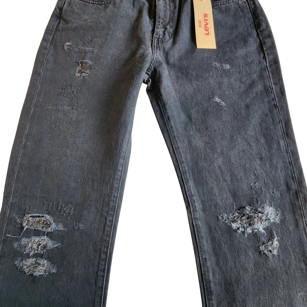LEVI'S 514 Premium Straight Jeans Mens 33 x 34 Black‎ Dark Distressed Denim NEW